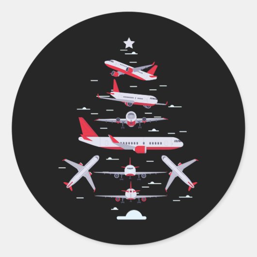 Sticker Rond Avion Christmas Tree Pilot Joyeux Noël Noël Noël N (Devant)