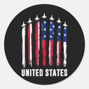 Sticker Rond Avion de chasse rétro Avion Drapeau américain 4 ju