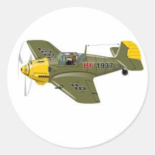 Sticker Rond Avion de chasseur rétro-dessiné