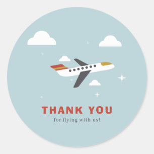 Sticker Rond Avion et nuages Anniversaire de enfant Merci