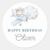 Sticker Rond Avion et Teddy Bear fête d'anniversaire (Devant)