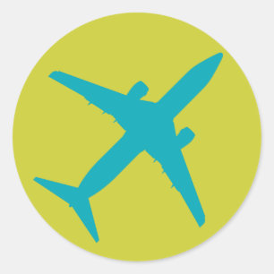 Sticker Rond Avion graphique en bleu aqua