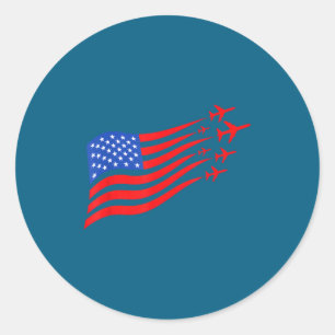 Sticker Rond Avion Patriotique Drapeau Américain États-Unis