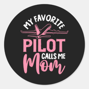 Sticker Rond Avion Pilote Maman Avion Avion Mère Maman Fête des