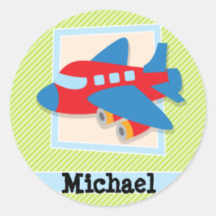 Sticker Rond Avion sur des rayures de vert et de blanc de chaux
