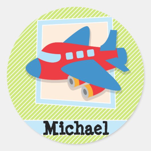 Sticker Rond Avion sur Lime Green & White Stripes (Devant)