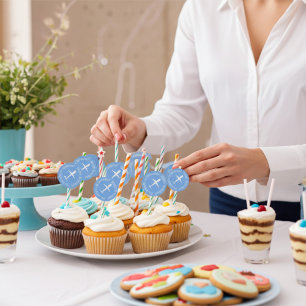 Sticker Rond Avion sur Sky Blue Personnalisé Anniversaire