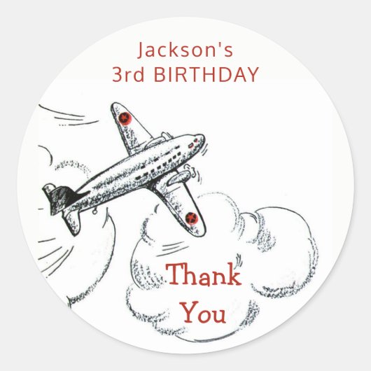 Sticker Rond Avion vintage Anniversaire Fête Favoriser Merci (Devant)
