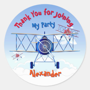 Sticker Rond Avion vintage Avion Partie d'anniversaire