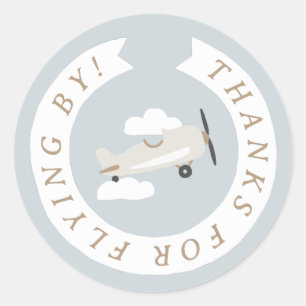 Sticker Rond Avion vintage Boys Anniversaire Merci