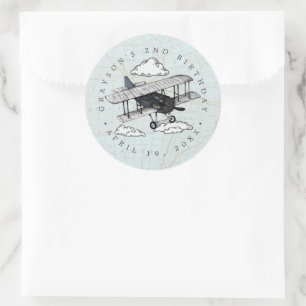Sticker Rond Avion Vintage   Cadeau de fête d'anniversaire de v