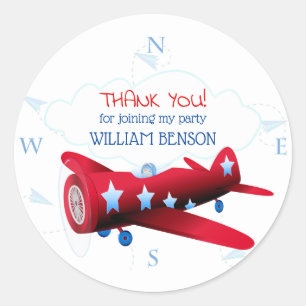 Sticker Rond Avion Vintage Merci Fête d'anniversaire
