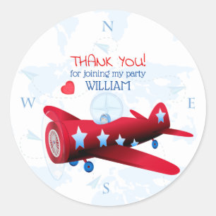 Sticker Rond Avion Vintage Merci Fête d'Anniversaire