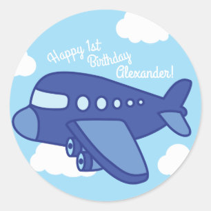 Sticker Rond Avions et Jets mignons 1ère fête d'anniversaire