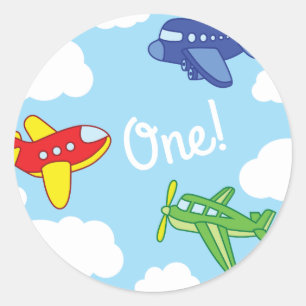Sticker Rond Avions et Jets mignons 1ère fête d'anniversaire