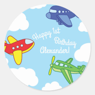 Sticker Rond Avions et Jets mignons 1ère fête d'anniversaire