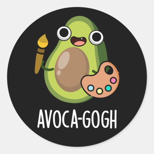 Sticker Rond Avoca gogh Funny Avocado Artiste Pun Dark BG (Devant)