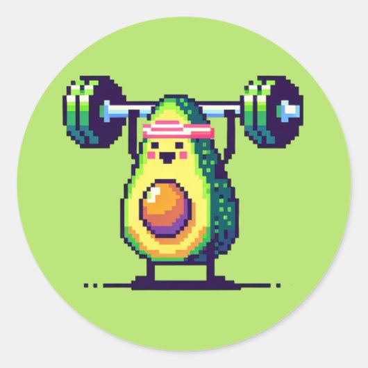 Sticker Rond Avocado fort - Pixel Art amusant Poids (Devant)