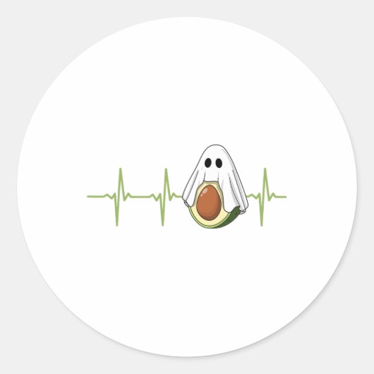 Sticker Rond Avocado Heartbeat Halloween Ghost Boocado Vegan Me (Devant)