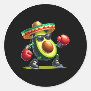 Sticker Rond Avocado montrant des compétences en boxe Cinco De