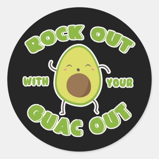 Sticker Rond Avocado "Rock Out With Your Guac Out" (Devant)
