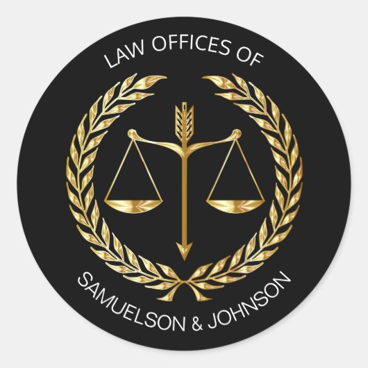 Sticker Rond Avocat sur mesure Échelle de justice Black Gold (Devant)