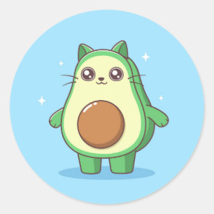 Sticker Rond Avocato avocat chat kawaii mignonne mule