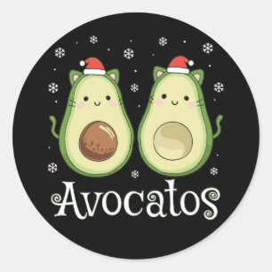 Sticker Rond Avocatos de Noël Kawaii Cat & Avocado