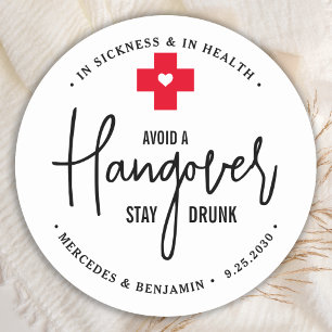 Sticker Rond Avoid Hangover Stay Drunk Relief Kit Wedding Favor