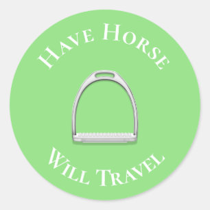 Sticker Rond "Avoir Cheval Voyage" Stirrup Fer Lime Vert