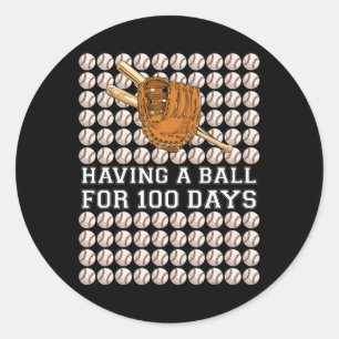 Sticker Rond Avoir Un Bal Pour 100 Jours De Baseball Enfants Ga