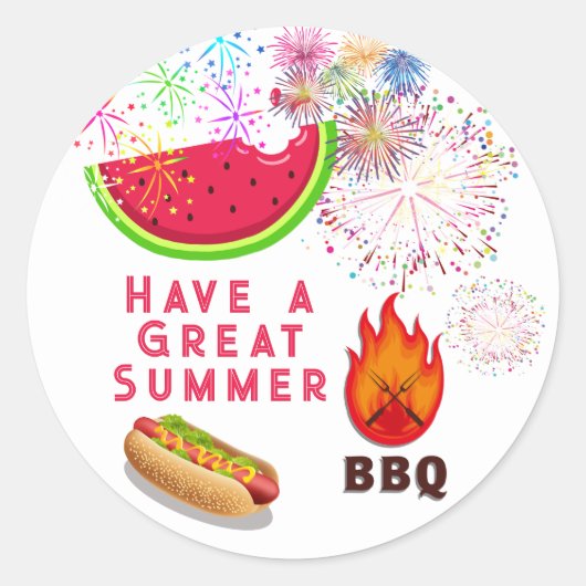 Sticker Rond Avoir un superbe BBQ Fireworks Hot Dog été (Devant)