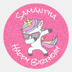 Sticker Rond Awesome tendance Unicorn Party Parties scintillant