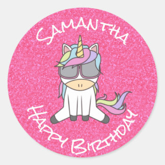 Sticker Rond Awesome tendance Unicorn Party Parties scintillant