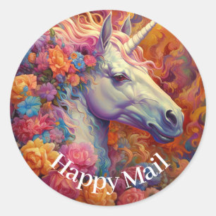Sticker Rond Awesome Unicorn Happy Mail