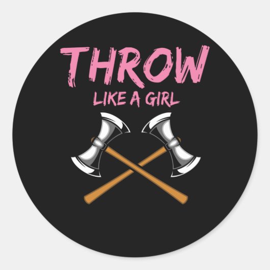 Sticker Rond Ax Thrower Girl Woodworking Ax Thrower (Devant)