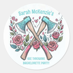 Sticker Rond Axes et Roses - Ax Throwing Bachelorette Party