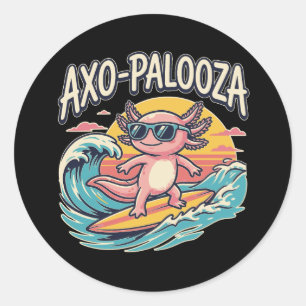 Sticker Rond Axolotl Axo-Palooza parodie du style de surf des p
