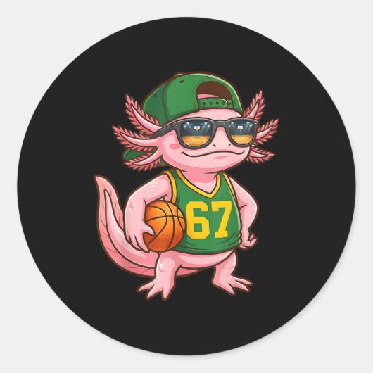 Sticker Rond Axolotl Basketball 67 Gen Alpha Slang Srts Men Boy (Devant)