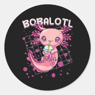 Sticker Rond Axolotl Boba Tea Bubble Tea Kawaii Anime Japonais