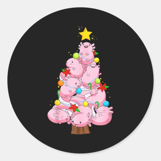 Sticker Rond Axolotl Christmas Tree Ornament Fish Axolotl Anima (Devant)