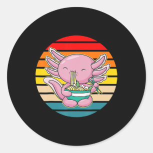 Sticker Rond Axolotl Eating Ramen Kawaii Anime Japanese Food Ki