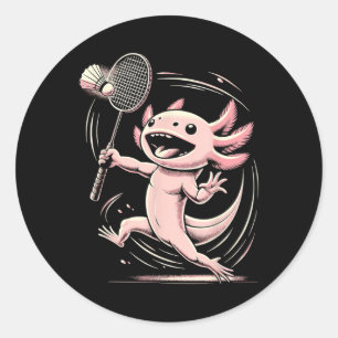 Sticker Rond Axolotl jouant au badminton joueur de sport de vol