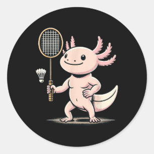 Sticker Rond Axolotl Jouant au Joueur de Badminton Navette Spor
