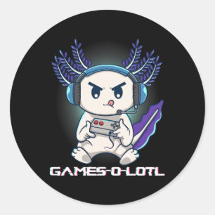Sticker Rond Axolotl Jouant Aux Jeux Vidéo Sur Console Gamesolo