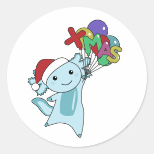 Sticker Rond Axolotl Joyeux Noël Animaux d'hiver Axolotl