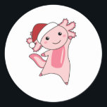 Sticker Rond Axolotl Joyeux Noël Animaux d'hiver Axolotls<br><div class="desc">L'axolotl pour Noël avec des lumières de fées. Animaux amusants avec des cadeaux et de la neige pour les vacances. Aussi drôle pour Noël en juillet. Les Axolotls sont des animaux mignons et parfaits pour Noël.</div>