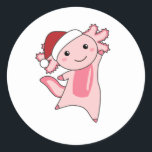 Sticker Rond Axolotl Joyeux Noël Animaux d'hiver Axolotls<br><div class="desc">L'axolotl pour Noël avec des lumières de fées. Animaux amusants avec des cadeaux et de la neige pour les vacances. Aussi drôle pour Noël en juillet. Les Axolotls sont des animaux mignons et parfaits pour Noël.</div>