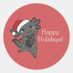 Sticker Rond Axolotl Joyeux Noël Animaux d'hiver Axolotls Cl