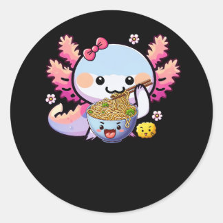 Sticker Rond Axolotl Manger Ramen Noodle Anime Kawaii Japonais
